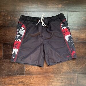 Nike Swim Trunks Y2K Shorts Men's Large Red Black W Lining Drawstring Pockets